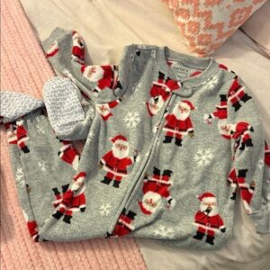 Carter’s Santa fleece footie pajamas zip NWOT 18month gray